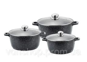 Кухонний набір каструль Benson BN-298 з литого алюмінію та мраморним антипригарним покриттям об'ємом 1.5/2.2/3.2 л.
