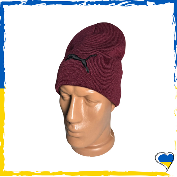 Шапка бордовая Puma брендовая универсальная, Найк. Шапка мужская, женская, подростковая, детская