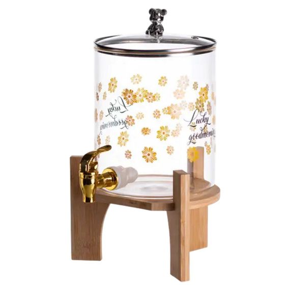 Лимонадница с краном на деревянной подставке 3.6 л стеклянная лимонадница диспенсер для напитков HP-34-17 | Зображення 1