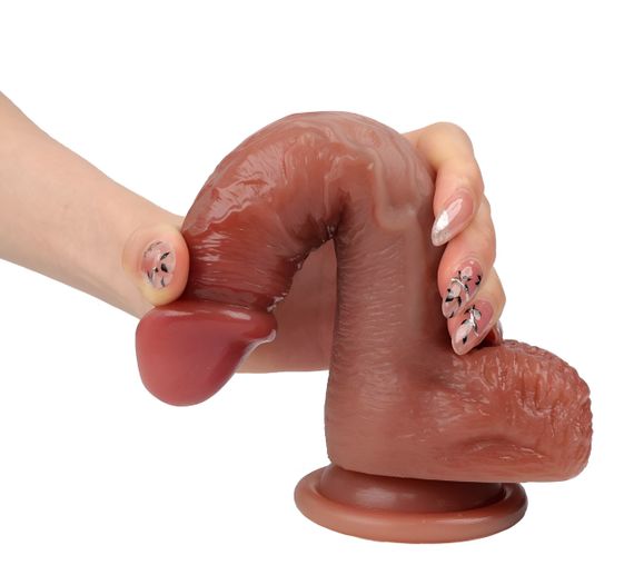 Фаллоимитатор с мошонкой на присоске, из мягкого двухслойного силикона OYO - Dildo Double Layer Silicone YQW-022 (длина 19 см, Sex | Зображення 5