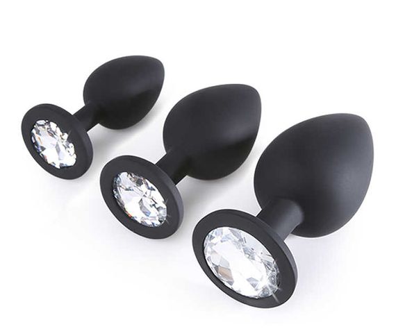 Чорна силіконова анальна пробка із кристалом (Розмір L) | Зображення 2