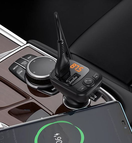 FM трансмиттер модулятор BOROFONE BC41 Eminency Автомобильное зарядное устройство QC3.0 Bluetooth Черный | Зображення 6