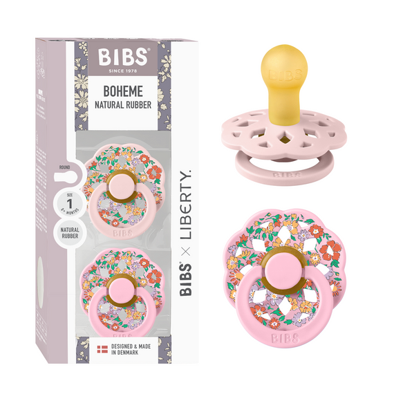 Соска пустушка BIBS x Liberty Boheme 0-6 міс Oscar Meadow Latex Round (кругла) – Blossom Mix  (2 в упаковці) | Зображення 4