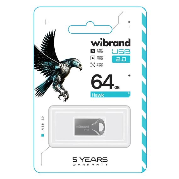 USB флеш накопичувач Wibrand 64GB Hawk Silver USB 2.0 (WI2.0/HA64M1S) | Зображення 1