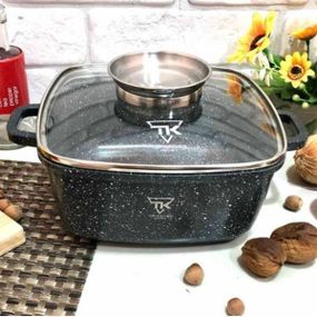 Кастрюля со стеклянной  крышкой и гранитным антипригарным покрытием 4,5л 24см Top Kitchen ТК-00055 Черная