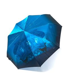 Парасолька автомат Frei Regen №3056 жіноча на 9 спиць із зображенням котів у нічному місті на куполі Блакитний