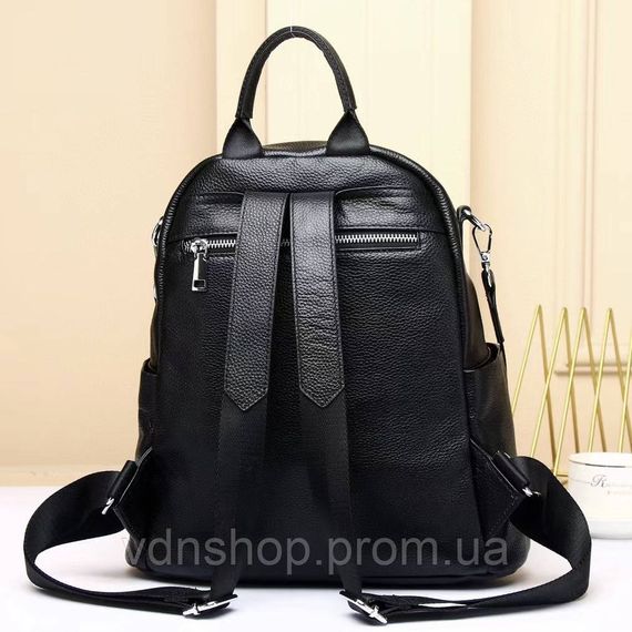 Кожаный женский рюкзак с тиснением 25х30х11, сумка наплечная с шахматным узором, черная | Зображення 6