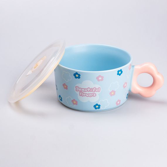 Миска для лапши керамическая 750 мл с крышкой Голубая | Зображення 2