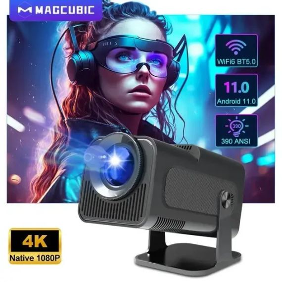 Проектор SmartTV домашній кінотеатр UltraHD HY320 4K Android 11 WI-FI6 Bluetooth HDMI 150" FullHD 300ANSI чорний | Зображення 3