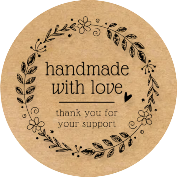 Этикетка наклейка круглая крафт "Handmade 04", Диаметр 50 мм, 250 шт/рулон, Viskom