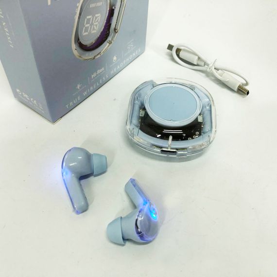 Бездротові навушники TWS T8 PRO з прозорим кейсом Вакуумний LED дисплей Bluetooth 5.3. OR-359 Колір: блакитний | Зображення 4