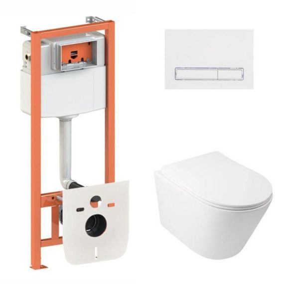 Готовое решение Qtap для ванной комнаты: подвесной унитаз Swan Ultra Quiet 485x360x320 + комплект инсталляции Nest 4 в 1 (линейная