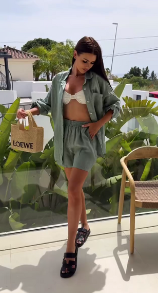 Женский летний костюм двойка шорты и рубашка LY25028 цвет оливковый, размер 46/48 | Зображення 1