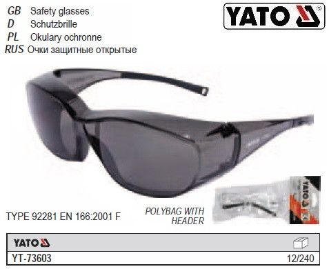 Очки защитные YATO Польща затемненные открытые YT-73603