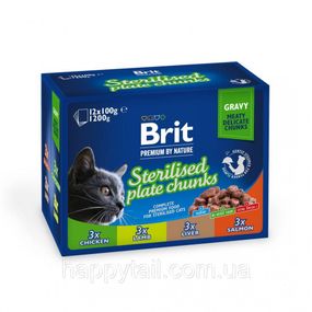 Корм влажный Brit Premium Sterilised Plate д/стерилизованных котов Тарелка д/стерилизованных 12 шт х 100 г