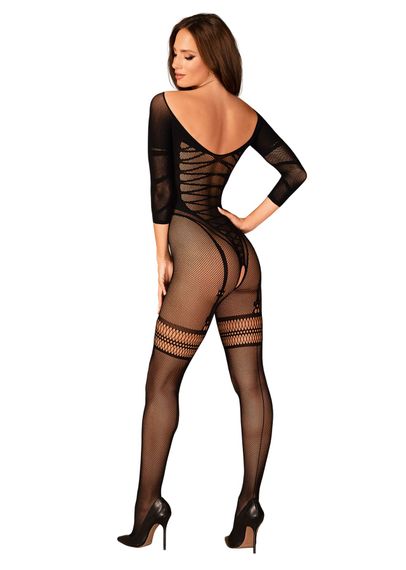 Сітчастий бодістокінг з імітацією підв’язок Obsessive Bodystocking G329 XL/XXL, black, з доступом | Зображення 3
