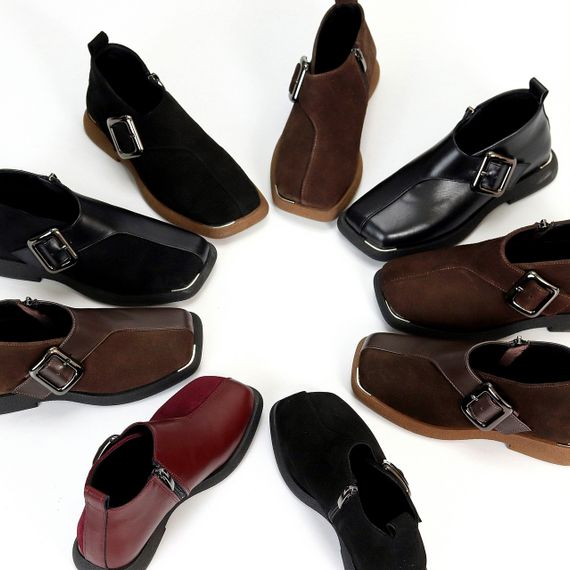 Дизайнерские коричневые туфли натуральная замша квадратный носок | Зображення 9