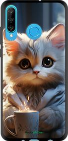 Чохол на Huawei P30 Lite Білий кіт "5646b-1651-2448"