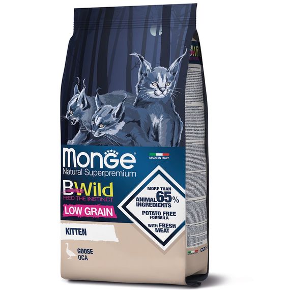 Корм Monge BWild Low Grain Kitten Oca сухий з м'ясом гуся для кошенят 10 кг