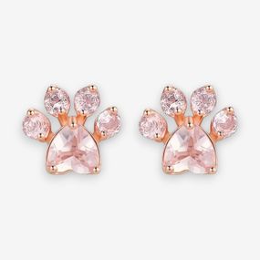 Сережки-цвяшки, відбиток котячої лапки, рожеві кристали, рожеве золото, 1 см