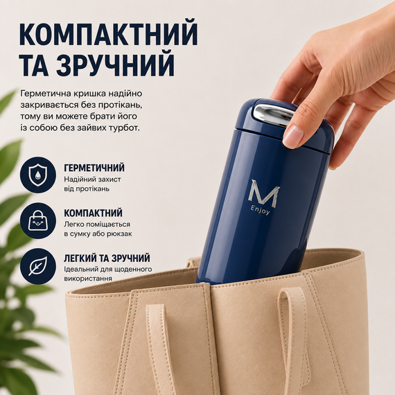 Вакуумна термочашка Enjoy 360 мл (синя) | Термокухоль з нержавіючої сталі 316 | Термокружка для кави | Зображення 5