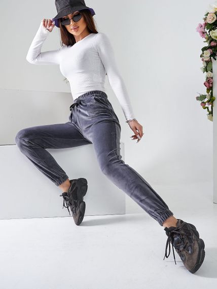 Женские модные велюровые брюки-джоггеры OB30/31 размер 50, цвет серый | Зображення 5