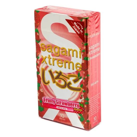 Ультратонкі презервативи із натурального латексу Sagami Xtreme Strawberry, 10 шт, 0,04 мм | Зображення 1