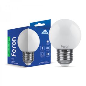 Лампа світлодіодна LED Feron G45 1W E27 6400K біла LB-37