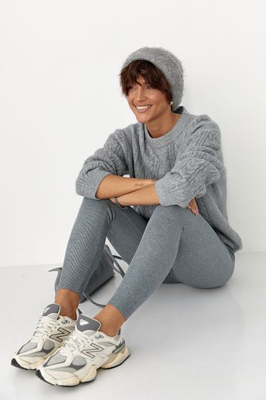 В'язаний светр у косички - сірий цвет, ONE SIZE (є розміри) | Зображення 2