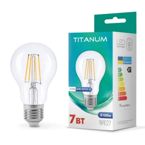Лампа A60 7W E27 4100К 220V Filament LED Titanum