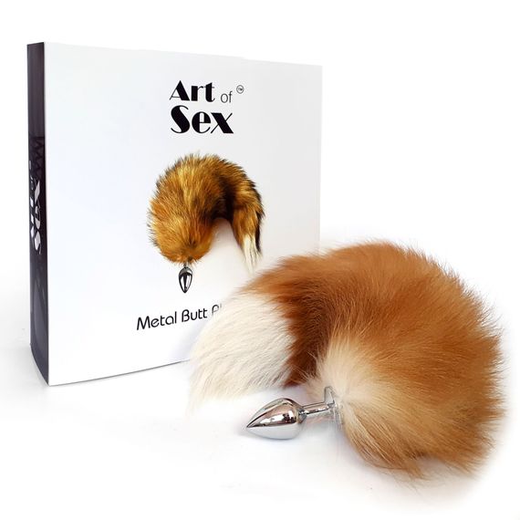 Металлическая анальная пробка с хвостом из натурального меха Art of Sex size M Red fox | Зображення 4