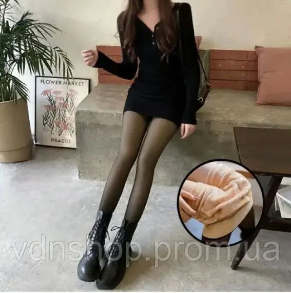 Капронові зимові колготки 100 den, термо колготи на флісі-хутрі з начосом утеплені з ефектом голих ніжок | Зображення 1