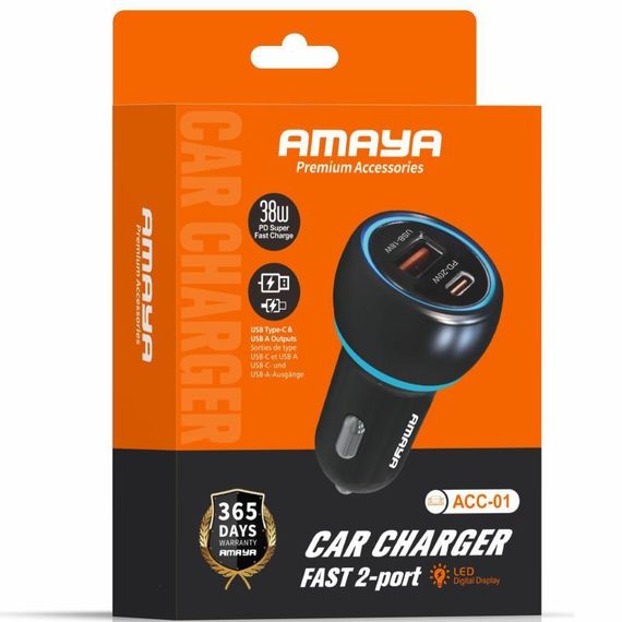 АЗУ Amaya ACC-01 PD20W+QC3.0 total 38W (1USB-A/1C) Black | Зображення 1