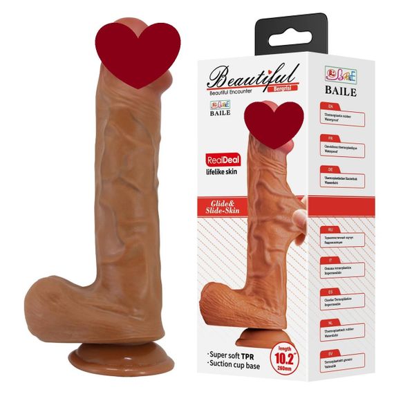 Фалоімітатор з мошонкою BAILE BERGRISI, 10.2, Super soft TPR, Waterproof Sex Aura