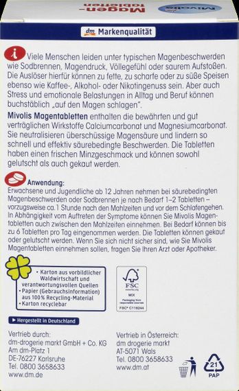 Пастилки Mivolis від печії, для захисту шлунку, м' ятний смак, 60 шт., Німеччина | Зображення 2