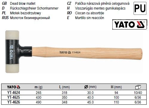 Молоток безинерционний YATO безінерційний Ø=45 мм m=490 г l=348 мм YT-4626