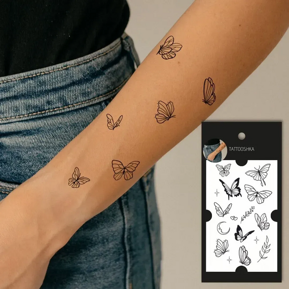 Тату тимчасове 9 Метеликів Tattooshka L-73 Чорний shop (4825800010532) | Зображення 2