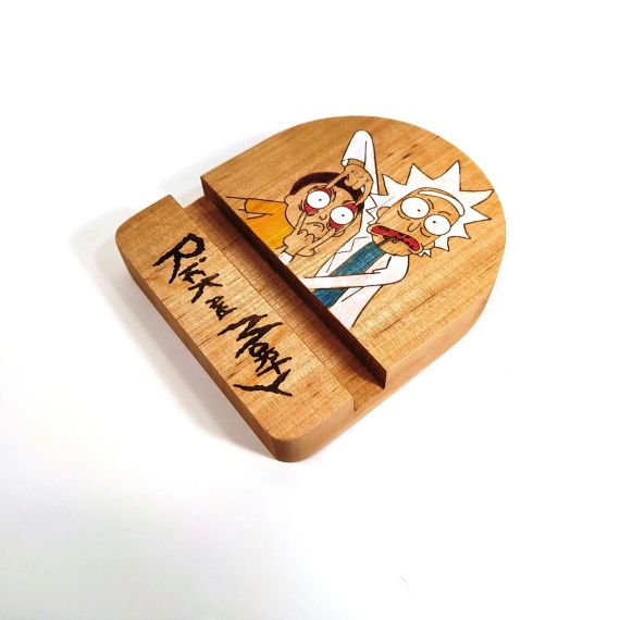 Підставка тримач під смартфон телефон планшет Rick and Morty 10х12х2 см Майстерня містера Томаса Дерево лак | Зображення 2