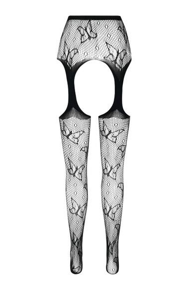 Еротичні колготки-бодістокінг Passion ECO S001 black, з доступом, декор метелики, підв’язки, One size | Зображення 5