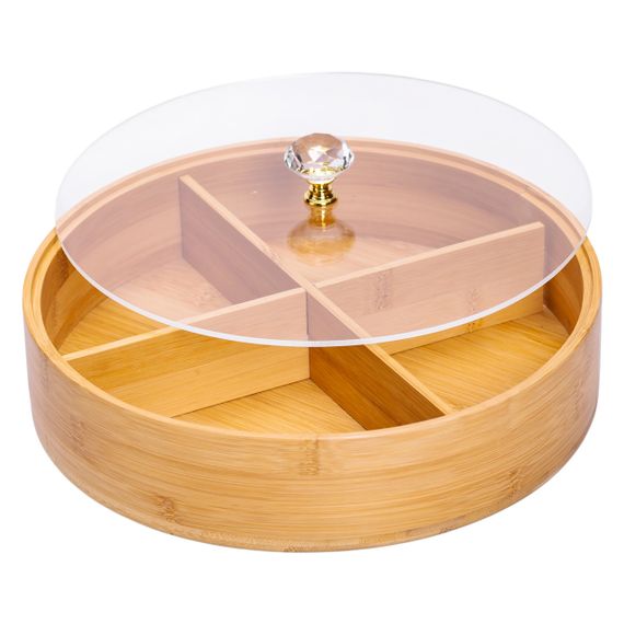 Менужниця дерев'яна на 4 секції з кришкою для закусок Ø25 (см) кругла HB-40-3 | Зображення 3