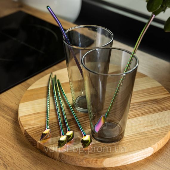 Набір багаторазових ложок-трубочок 6 шт для напоїв 22 см зі щіткою для миття з нержавіючої сталі Хамелеон HP-20-21 | Зображення 3