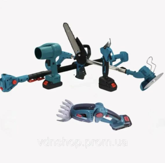 Акумуляторний універсальний садовий набір 6 в 1 / Секатор / Міні-пила / Тример / Повітродувка / Подовжувач / Кущоріз | Зображення 2