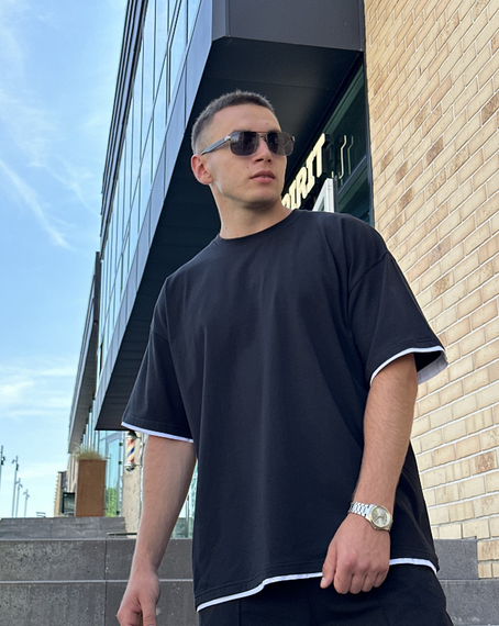 Мужская летняя футболка в стиле оверсайз DE9578 цвет черный, размер XL