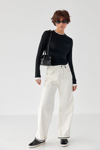 Двошаровий приталений лонг - чорний цвет, L (є розміри) | Зображення 2