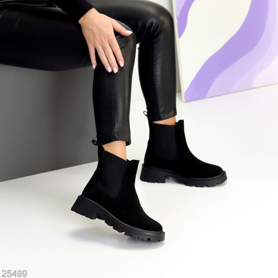 Черные повседневные ботинки челси натуральная замша низкий ход | Зображення 4