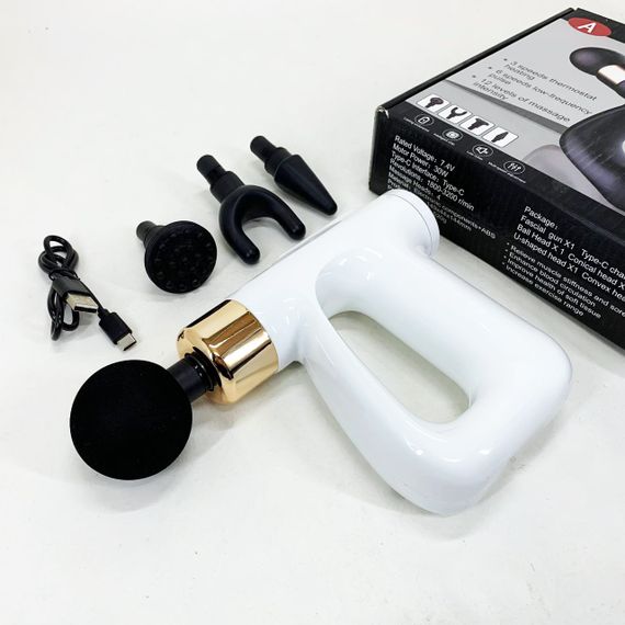 Ударний Перкусійний масажер для тіла та м'язів Масажний пістолет EM HB-007 акумуляторний білий | Зображення 8