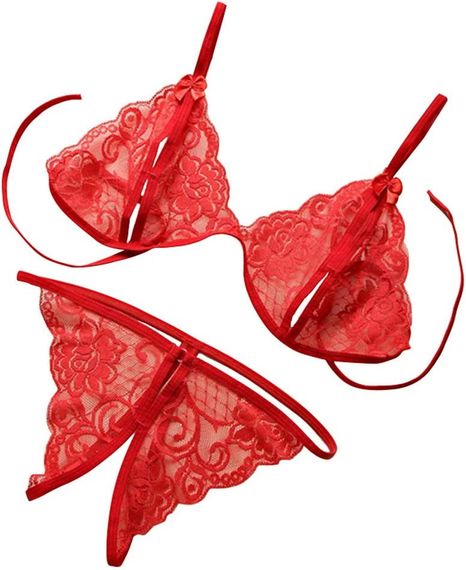 Женский кружевной комплект белья красного цвета, размер XL