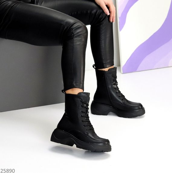Черные зимние высокие ботинки натуральная кожа доступная цена | Зображення 6