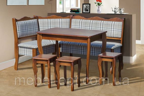 Кухонний комплект Шотландія куточок + стіл + 3 табурети, колір коньячний, тканина Шотландія 1а Mebtex