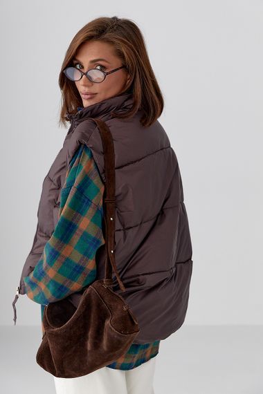 Жіноча тепла подовжена жилетка - темно-коричневий цвет, M (є розміри) | Зображення 1